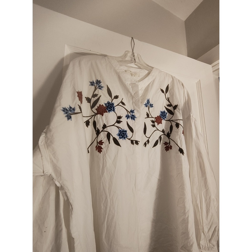 Two by Vince Camuto Womens Embroidered Peasant Blouse 2X White Cotton